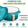 E-far Sauce Pan Set with Lid, 1Qt & 2Qt Enameled Cast Iron Pot Sets for Kitchen Cooking, Small Heavy Duty Dutch Oven Saucepans & Self-basting Lids, Induction-Ready & Easy Clean, White(Peacock Green)