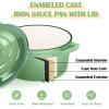 E-far Sauce Pan Set with Lid, 1Qt & 2Qt Enameled Cast Iron Pot Sets for Kitchen Cooking, Small Heavy Duty Dutch Oven Saucepans & Self-basting Lids, Induction-Ready & Easy Clean, White(Pistachio Green)