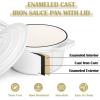 E-far Sauce Pan Set with Lid, 1Qt & 2Qt Enameled Cast Iron Pot Sets for Kitchen Cooking, Small Heavy Duty Dutch Oven Saucepans & Self-basting Lids, Induction-Ready & Easy Clean, White(White)