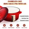 E-far Sauce Pan Set with Lid, 1Qt & 2Qt Enameled Cast Iron Pot Sets for Kitchen Cooking, Small Heavy Duty Dutch Oven Saucepans & Self-basting Lids, Induction-Ready & Easy Clean, White(Red)