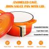 E-far Sauce Pan Set with Lid, 1Qt & 2Qt Enameled Cast Iron Pot Sets for Kitchen Cooking, Small Heavy Duty Dutch Oven Saucepans & Self-basting Lids, Induction-Ready & Easy Clean, White(Orange)