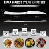 E-far Serrated Steak Knives Set of 12, Stainless Steel Dinner Knife for Home Kitchen Restaurant, 9 Inch Table Knife with Ergonomic Handle and Sharp Tip & Blade, Mirror Silver & Dishwasher Safe(8)