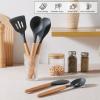 E-far Silicone Cooking Utensils Set, 10-Piece Heat Resistant Kitchen Utensils Set with Wooden Handle for Nonstick Cookware, Kitchen Nonstick Tools Spatula Whisk Tongs Ladle, Non-toxic & Healthy(Khaki)(Gray)
