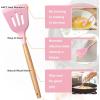 E-far Silicone Cooking Utensils Set, 10-Piece Heat Resistant Kitchen Utensils Set with Wooden Handle for Nonstick Cookware, Kitchen Nonstick Tools Spatula Whisk Tongs Ladle, Non-toxic & Healthy(Khaki)(Pink)