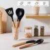 E-far Silicone Cooking Utensils Set, 10-Piece Heat Resistant Kitchen Utensils Set with Wooden Handle for Nonstick Cookware, Kitchen Nonstick Tools Spatula Whisk Tongs Ladle, Non-toxic & Healthy(Khaki)(Black)