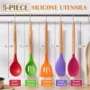 E-far Silicone Cooking Utensils Set, 10-Piece Heat Resistant Kitchen Utensils Set with Wooden Handle for Nonstick Cookware, Kitchen Nonstick Tools Spatula Whisk Tongs Ladle, Non-toxic & Healthy(Khaki)(Multicolor)