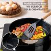 E-far Silicone Cooking Utensils Set, 10-Piece Heat Resistant Kitchen Utensils Set with Wooden Handle for Nonstick Cookware, Kitchen Nonstick Tools Spatula Whisk Tongs Ladle, Non-toxic & Healthy(Khaki)(Black)