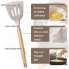 E-far Silicone Cooking Utensils Set, 10-Piece Heat Resistant Kitchen Utensils Set with Wooden Handle for Nonstick Cookware, Kitchen Nonstick Tools Spatula Whisk Tongs Ladle, Non-toxic & Healthy(Khaki)(Khaki)