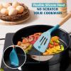 E-far Silicone Cooking Utensils Set, 10-Piece Heat Resistant Kitchen Utensils Set with Wooden Handle for Nonstick Cookware, Kitchen Nonstick Tools Spatula Whisk Tongs Ladle, Non-toxic & Healthy(Khaki)(Navy Blue)