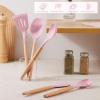 E-far Silicone Cooking Utensils Set, 10-Piece Heat Resistant Kitchen Utensils Set with Wooden Handle for Nonstick Cookware, Kitchen Nonstick Tools Spatula Whisk Tongs Ladle, Non-toxic & Healthy(Khaki)(Pink)