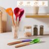 E-far Silicone Cooking Utensils Set, 10-Piece Heat Resistant Kitchen Utensils Set with Wooden Handle for Nonstick Cookware, Kitchen Nonstick Tools Spatula Whisk Tongs Ladle, Non-toxic & Healthy(Khaki)(Multicolor)