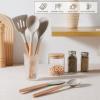 E-far Silicone Cooking Utensils Set, 10-Piece Heat Resistant Kitchen Utensils Set with Wooden Handle for Nonstick Cookware, Kitchen Nonstick Tools Spatula Whisk Tongs Ladle, Non-toxic & Healthy(Khaki)(Khaki)