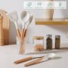 E-far Silicone Cooking Utensils Set, 10-Piece Heat Resistant Kitchen Utensils Set with Wooden Handle for Nonstick Cookware, Kitchen Nonstick Tools Spatula Whisk Tongs Ladle, Non-toxic & Healthy(Khaki)(White)