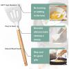 E-far Silicone Cooking Utensils Set, 10-Piece Heat Resistant Kitchen Utensils Set with Wooden Handle for Nonstick Cookware, Kitchen Nonstick Tools Spatula Whisk Tongs Ladle, Non-toxic & Healthy(Khaki)(White)