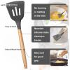 E-far Silicone Cooking Utensils Set, 10-Piece Heat Resistant Kitchen Utensils Set with Wooden Handle for Nonstick Cookware, Kitchen Nonstick Tools Spatula Whisk Tongs Ladle, Non-toxic & Healthy(Khaki)(Gray)