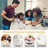 E-far Silicone Cooking Utensils Set, 25 Piece Kitchen Utensils with Holder, Non Toxic Kitchen Tools Spatula, Turner, Spoon, Ladle for Nonstick Cookware, Heat Resistant & Dishwasher Safe – Black(Khaki)