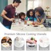 E-far Silicone Cooking Utensils Set, 25 Piece Kitchen Utensils with Holder, Non Toxic Kitchen Tools Spatula, Turner, Spoon, Ladle for Nonstick Cookware, Heat Resistant & Dishwasher Safe – Black(White)