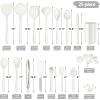 E-far Silicone Cooking Utensils Set, 25 Piece Kitchen Utensils with Holder, Non Toxic Kitchen Tools Spatula, Turner, Spoon, Ladle for Nonstick Cookware, Heat Resistant & Dishwasher Safe – Black(White)