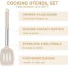 E-far Silicone Cooking Utensils Set, 7 Pcs Heat Resistant Kitchen Utensils with Stainless Steel Handle, Slotted Turner, Spoon, Soup Ladle, Pasta Server, Skimmer, Tongs for Nonstick Cookware, Black(Khaki)