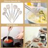 E-far Silicone Cooking Utensils Set, 7 Pcs Heat Resistant Kitchen Utensils with Stainless Steel Handle, Slotted Turner, Spoon, Soup Ladle, Pasta Server, Skimmer, Tongs for Nonstick Cookware, Black(Khaki)