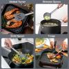 E-far Silicone Cooking Utensils Set, 7 Pcs Heat Resistant Kitchen Utensils with Stainless Steel Handle, Slotted Turner, Spoon, Soup Ladle, Pasta Server, Skimmer, Tongs for Nonstick Cookware, Black(Gray)
