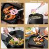E-far Silicone Cooking Utensils Set, 7 Pcs Heat Resistant Kitchen Utensils with Stainless Steel Handle, Slotted Turner, Spoon, Soup Ladle, Pasta Server, Skimmer, Tongs for Nonstick Cookware, Black(Pink)