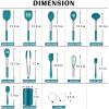 E-far Silicone Cooking Utensils Set, 7 Pcs Heat Resistant Kitchen Utensils with Stainless Steel Handle, Slotted Turner, Spoon, Soup Ladle, Pasta Server, Skimmer, Tongs for Nonstick Cookware, Black(Blue)