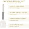 E-far Silicone Cooking Utensils Set, 7 Pcs Heat Resistant Kitchen Utensils with Stainless Steel Handle, Slotted Turner, Spoon, Soup Ladle, Pasta Server, Skimmer, Tongs for Nonstick Cookware, Black(White)