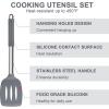 E-far Silicone Cooking Utensils Set, 7 Pcs Heat Resistant Kitchen Utensils with Stainless Steel Handle, Slotted Turner, Spoon, Soup Ladle, Pasta Server, Skimmer, Tongs for Nonstick Cookware, Black(Gray)