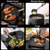 E-far Silicone Cooking Utensils Set, 7 Pcs Heat Resistant Kitchen Utensils with Stainless Steel Handle, Slotted Turner, Spoon, Soup Ladle, Pasta Server, Skimmer, Tongs for Nonstick Cookware, Black(Black)