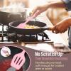 E-far Silicone Cooking Utensils Set, 7-Piece Black Heat Resistant Kitchen Utensils Set, Kitchen Nonstick Tools Spatula Ladle Spoon Pasta Server for Non-stick Cookware, Non-Toxic & Dishwasher safe(Pink)