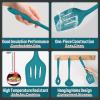 E-far Silicone Cooking Utensils Set, 7-Piece Black Heat Resistant Kitchen Utensils Set, Kitchen Nonstick Tools Spatula Ladle Spoon Pasta Server for Non-stick Cookware, Non-Toxic & Dishwasher safe(Blue)