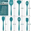 E-far Silicone Cooking Utensils Set, 7-Piece Black Heat Resistant Kitchen Utensils Set, Kitchen Nonstick Tools Spatula Ladle Spoon Pasta Server for Non-stick Cookware, Non-Toxic & Dishwasher safe(Blue)