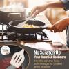E-far Silicone Cooking Utensils Set, 7-Piece Black Heat Resistant Kitchen Utensils Set, Kitchen Nonstick Tools Spatula Ladle Spoon Pasta Server for Non-stick Cookware, Non-Toxic & Dishwasher safe(Khaki)