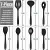 E-far Silicone Cooking Utensils Set, 7-Piece Black Heat Resistant Kitchen Utensils Set, Kitchen Nonstick Tools Spatula Ladle Spoon Pasta Server for Non-stick Cookware, Non-Toxic & Dishwasher safe(Black)