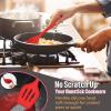E-far Silicone Cooking Utensils Set, 7-Piece Black Heat Resistant Kitchen Utensils Set, Kitchen Nonstick Tools Spatula Ladle Spoon Pasta Server for Non-stick Cookware, Non-Toxic & Dishwasher safe(Red)
