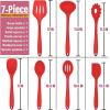 E-far Silicone Cooking Utensils Set, 7-Piece Black Heat Resistant Kitchen Utensils Set, Kitchen Nonstick Tools Spatula Ladle Spoon Pasta Server for Non-stick Cookware, Non-Toxic & Dishwasher safe(Red)