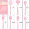 E-far Silicone Cooking Utensils Set, 7-Piece Black Heat Resistant Kitchen Utensils Set, Kitchen Nonstick Tools Spatula Ladle Spoon Pasta Server for Non-stick Cookware, Non-Toxic & Dishwasher safe(Pink)