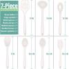 E-far Silicone Cooking Utensils Set, 7-Piece Black Heat Resistant Kitchen Utensils Set, Kitchen Nonstick Tools Spatula Ladle Spoon Pasta Server for Non-stick Cookware, Non-Toxic & Dishwasher safe(White)