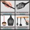 E-far Silicone Cooking Utensils Set, 7-Piece Black Heat Resistant Kitchen Utensils Set, Kitchen Nonstick Tools Spatula Ladle Spoon Pasta Server for Non-stick Cookware, Non-Toxic & Dishwasher safe(Black)