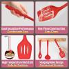 E-far Silicone Cooking Utensils Set, 7-Piece Black Heat Resistant Kitchen Utensils Set, Kitchen Nonstick Tools Spatula Ladle Spoon Pasta Server for Non-stick Cookware, Non-Toxic & Dishwasher safe(Red)