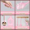 E-far Silicone Cooking Utensils Set, 7-Piece Black Heat Resistant Kitchen Utensils Set, Kitchen Nonstick Tools Spatula Ladle Spoon Pasta Server for Non-stick Cookware, Non-Toxic & Dishwasher safe(Pink)
