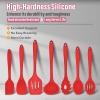 E-far Silicone Cooking Utensils Set, 7-Piece Black Heat Resistant Kitchen Utensils Set, Kitchen Nonstick Tools Spatula Ladle Spoon Pasta Server for Non-stick Cookware, Non-Toxic & Dishwasher safe(Red)