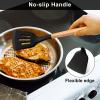 E-far Silicone Spatula Turner, 2 Pack Heat Resistant Kitchen Spatulas for Nonstick Cookware, Rubber Solid Slotted Spatula Cooking Utensils for Fish, Eggs, Pancakes (Black)(Black)