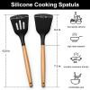 E-far Silicone Spatula Turner, 2 Pack Heat Resistant Kitchen Spatulas for Nonstick Cookware, Rubber Solid Slotted Spatula Cooking Utensils for Fish, Eggs, Pancakes (Black)(Black)