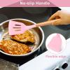 E-far Silicone Spatula Turner, 2 Pack Heat Resistant Kitchen Spatulas for Nonstick Cookware, Rubber Solid Slotted Spatula Cooking Utensils for Fish, Eggs, Pancakes (Black)(Pink)