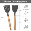 E-far Silicone Spatula Turner, 2 Pack Heat Resistant Kitchen Spatulas for Nonstick Cookware, Rubber Solid Slotted Spatula Cooking Utensils for Fish, Eggs, Pancakes (Black)(Gray)