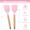 E-far Silicone Spatula Turner, 2 Pack Heat Resistant Kitchen Spatulas for Nonstick Cookware, Rubber Solid Slotted Spatula Cooking Utensils for Fish, Eggs, Pancakes (Black)(Pink)