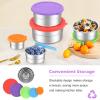 E-far Snack Containers with Lid Set of 3 (3, 6, 12.9oz), Stainless Steel Food Container for Kids Toddlers Adults, Round Metal Reusable Food Storage Box for Daycare School, Leak Proof & Stackable(Red  Purple  Green  Blue  Orange)