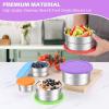 E-far Snack Containers with Lid Set of 3 (3, 6, 12.9oz), Stainless Steel Food Container for Kids Toddlers Adults, Round Metal Reusable Food Storage Box for Daycare School, Leak Proof & Stackable(Red  Purple  Green  Blue  Orange)